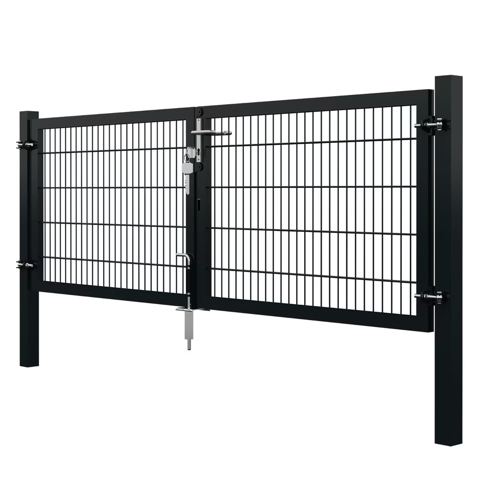 Zweiflügeliges Gartentor 4 m x 1 m Doppelstabmattenfüllung 8/6/8 | Anthrazit RAL 7016