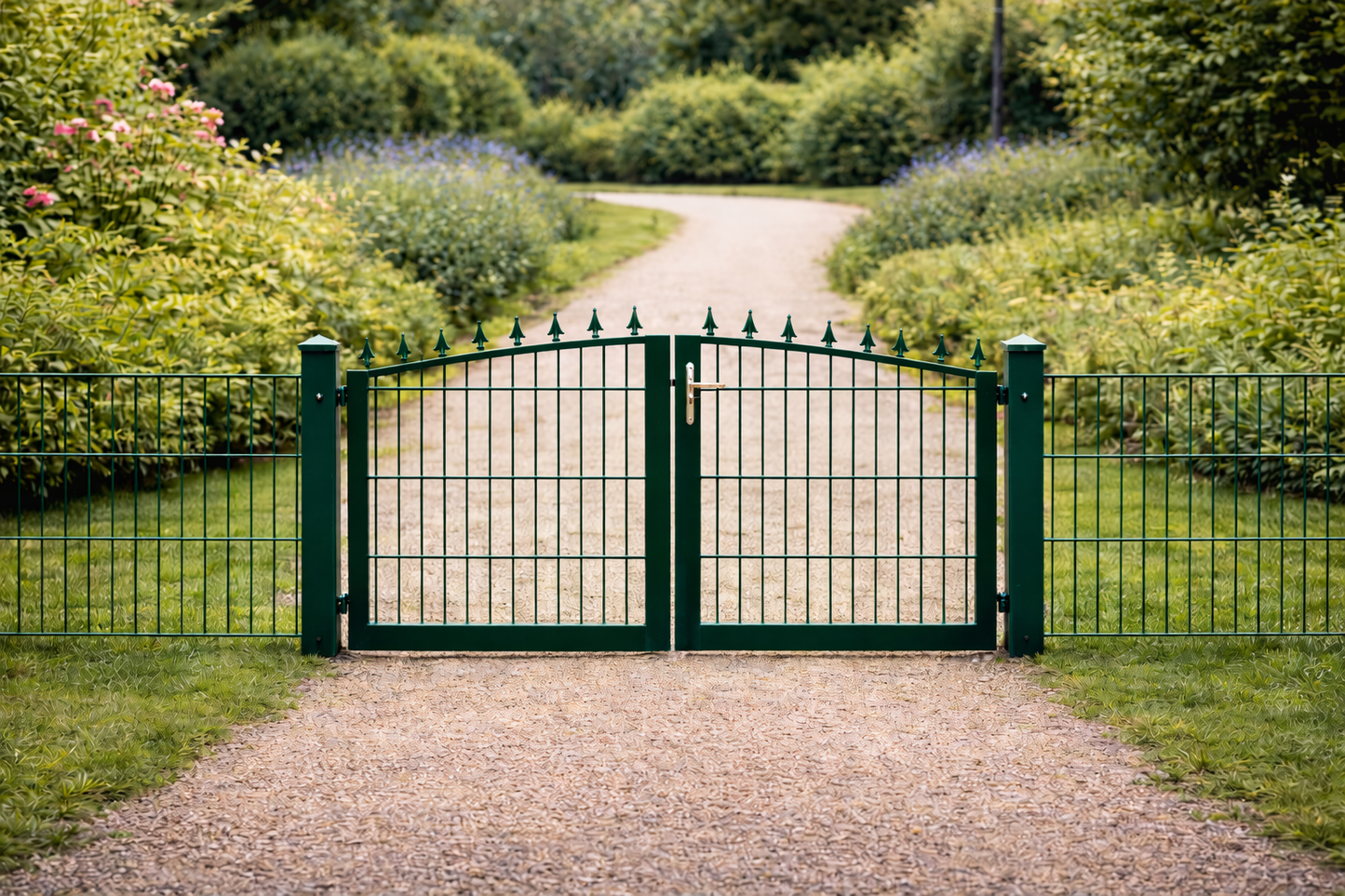 Schmucktor 3,00 m × 1,20 m – zweiflügelig – verzinkt Grün – mit LOCINOX Schloss