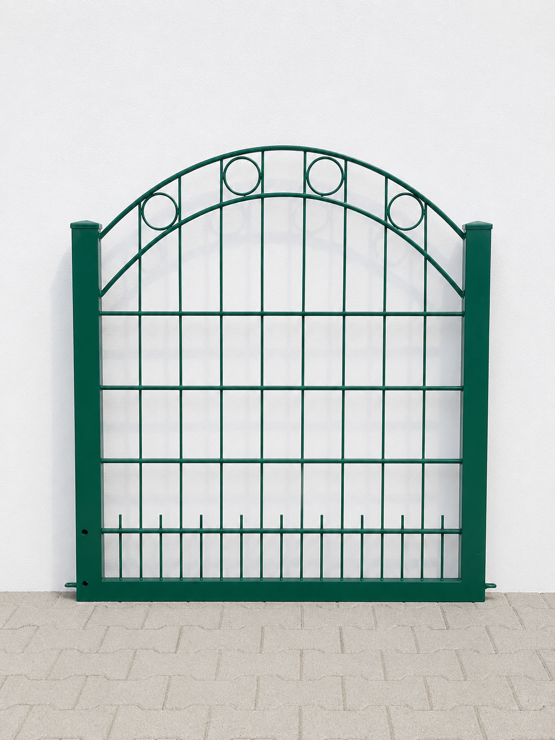 Gartentor Rundbogen 120 cm Höhe – Metalltor mit Pfosten 10x10 cm und dekorativen Kreisen