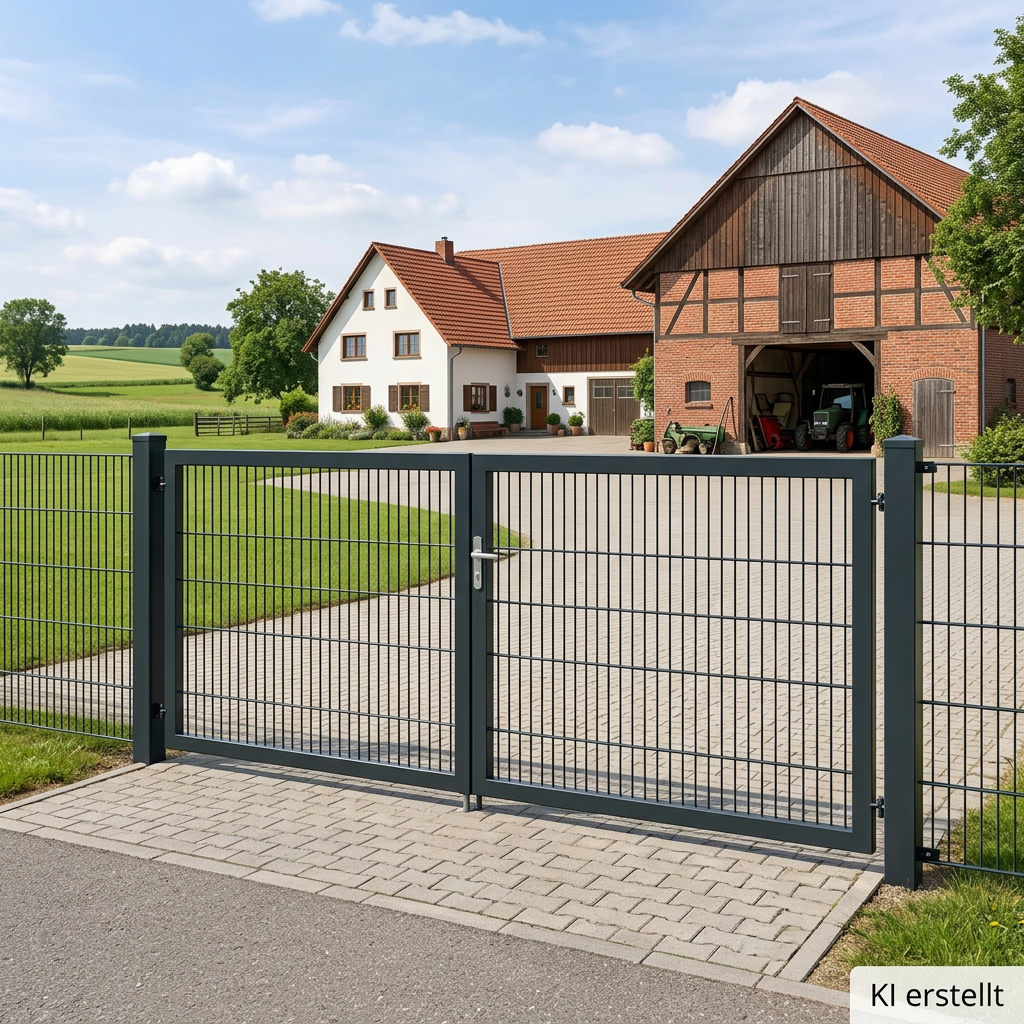 Gartentor zweiflügelig 4,00 m × 1,60 m – Doppelstabmatte 8/6/8, Anthrazit RAL 7016