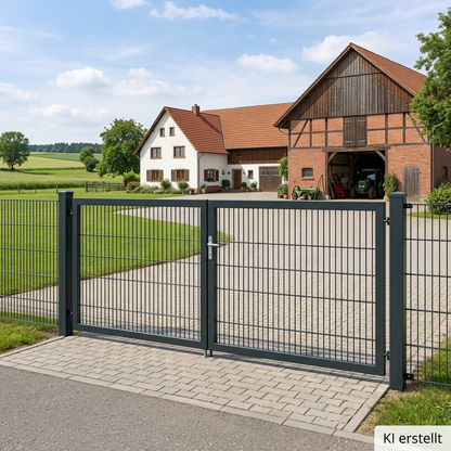 Gartentor zweiflügelig 4,00 m × 1,60 m – Doppelstabmatte 8/6/8, Anthrazit RAL 7016