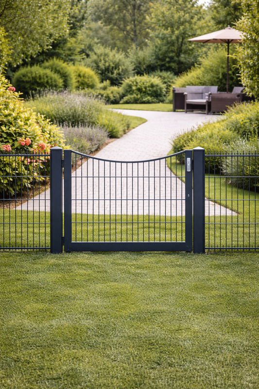 Hochwertiges Schmucktor verzinkt anth und mit elegantem Negativbogen inkl Locinoxschloss