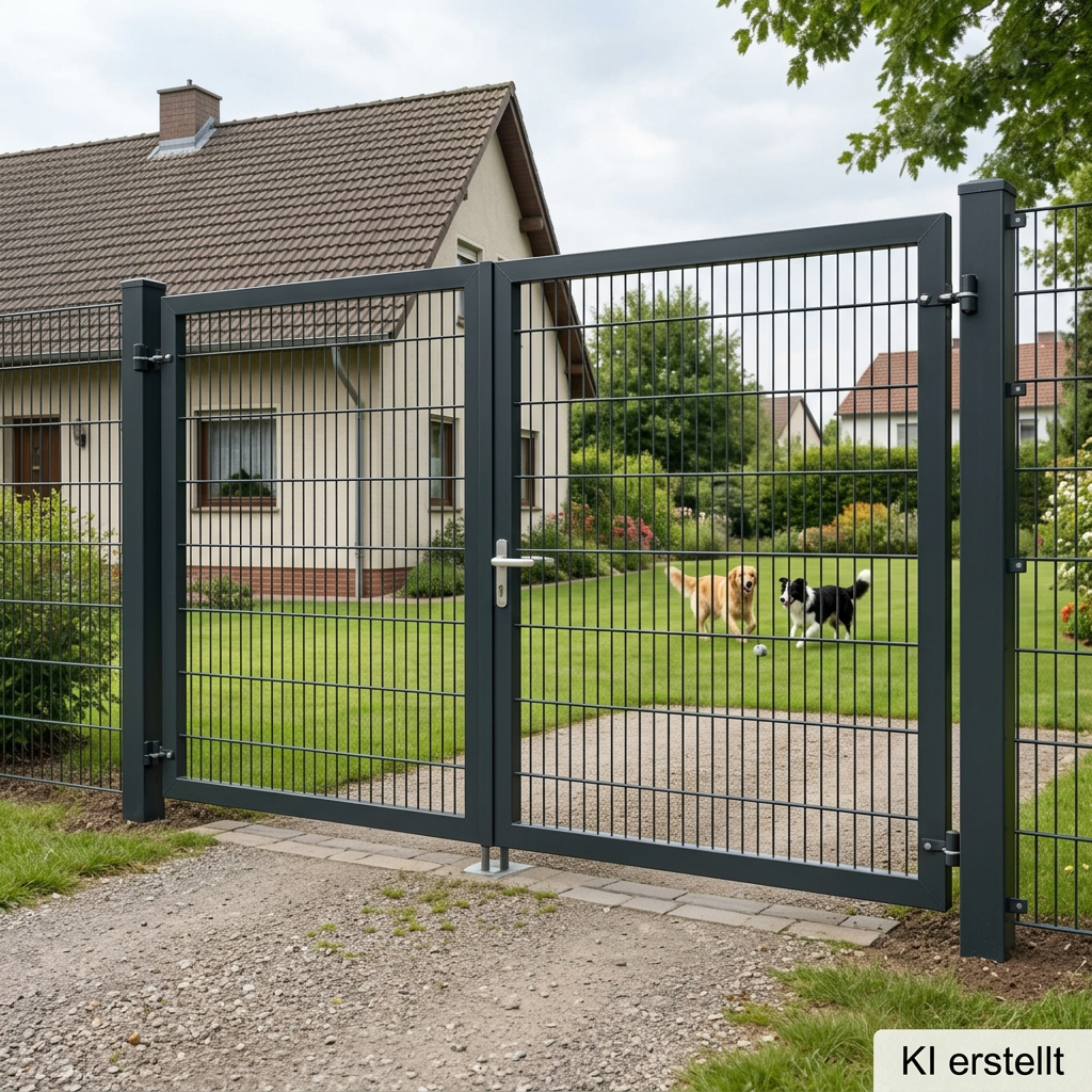 Gartentor zweiflügelig 4,00 m × 2,00 m – Doppelstabmatte 8/6/8, Anthrazit RAL 7016