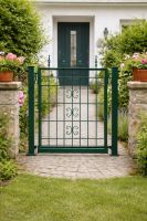 Gartentor Metall grün 100 × 90 cm – stabiles Tor mit Kreisreihe & Zierspitzen