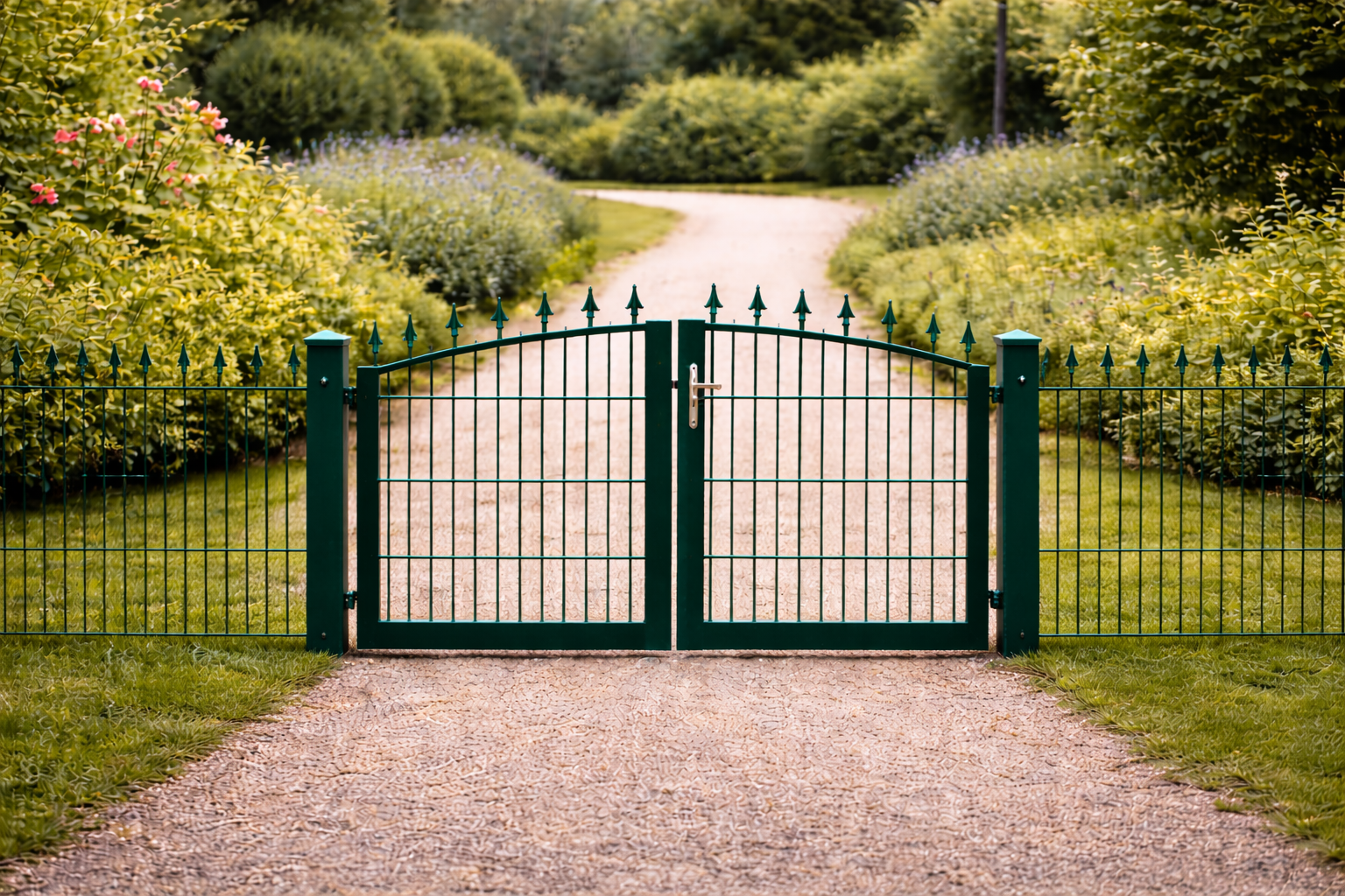 Schmucktor 3,00 m × 1,20 m – zweiflügelig – verzinkt Grün – mit LOCINOX Schloss