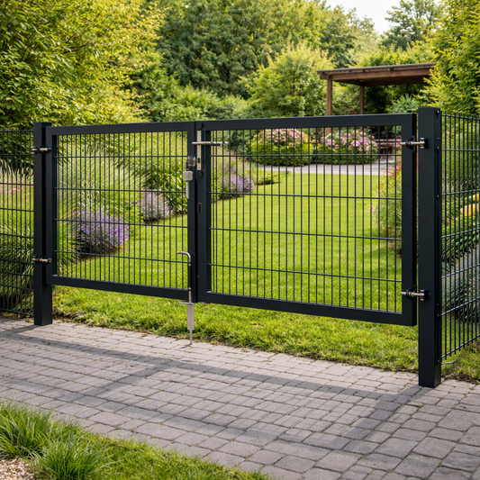 Gartentor 2 flügelig 3 m x 1 m Doppelstabmattenfüllung 8/6/8 | Anthrazit | Stabil & Verzinkt