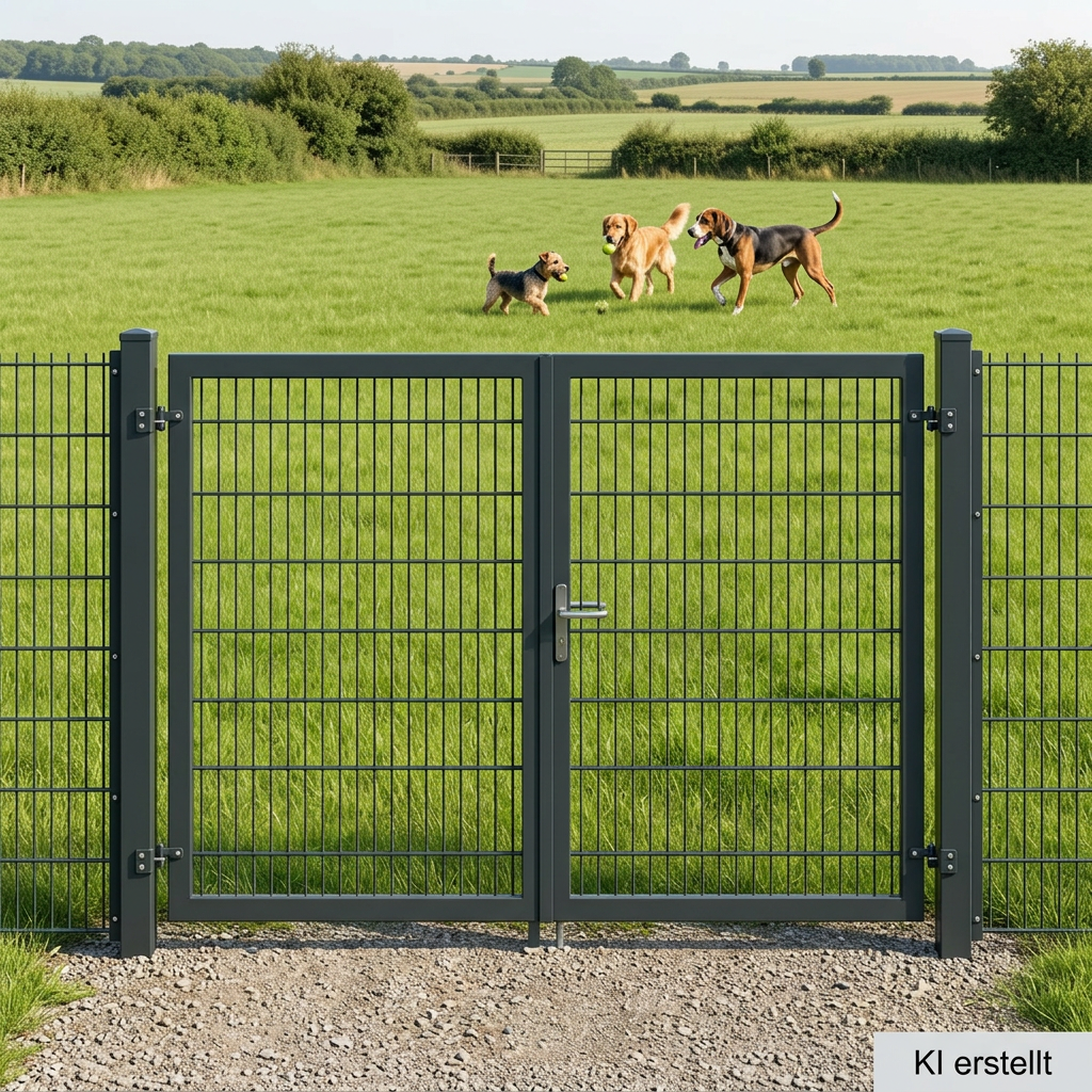 Gartentor zweiflügelig 4,00 m × 1,60 m – Doppelstabmatte 8/6/8, Anthrazit RAL 7016