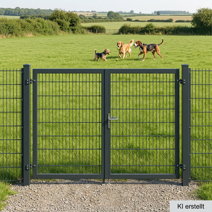 Gartentor zweiflügelig 4,00 m × 1,60 m – Doppelstabmatte 8/6/8, Anthrazit RAL 7016