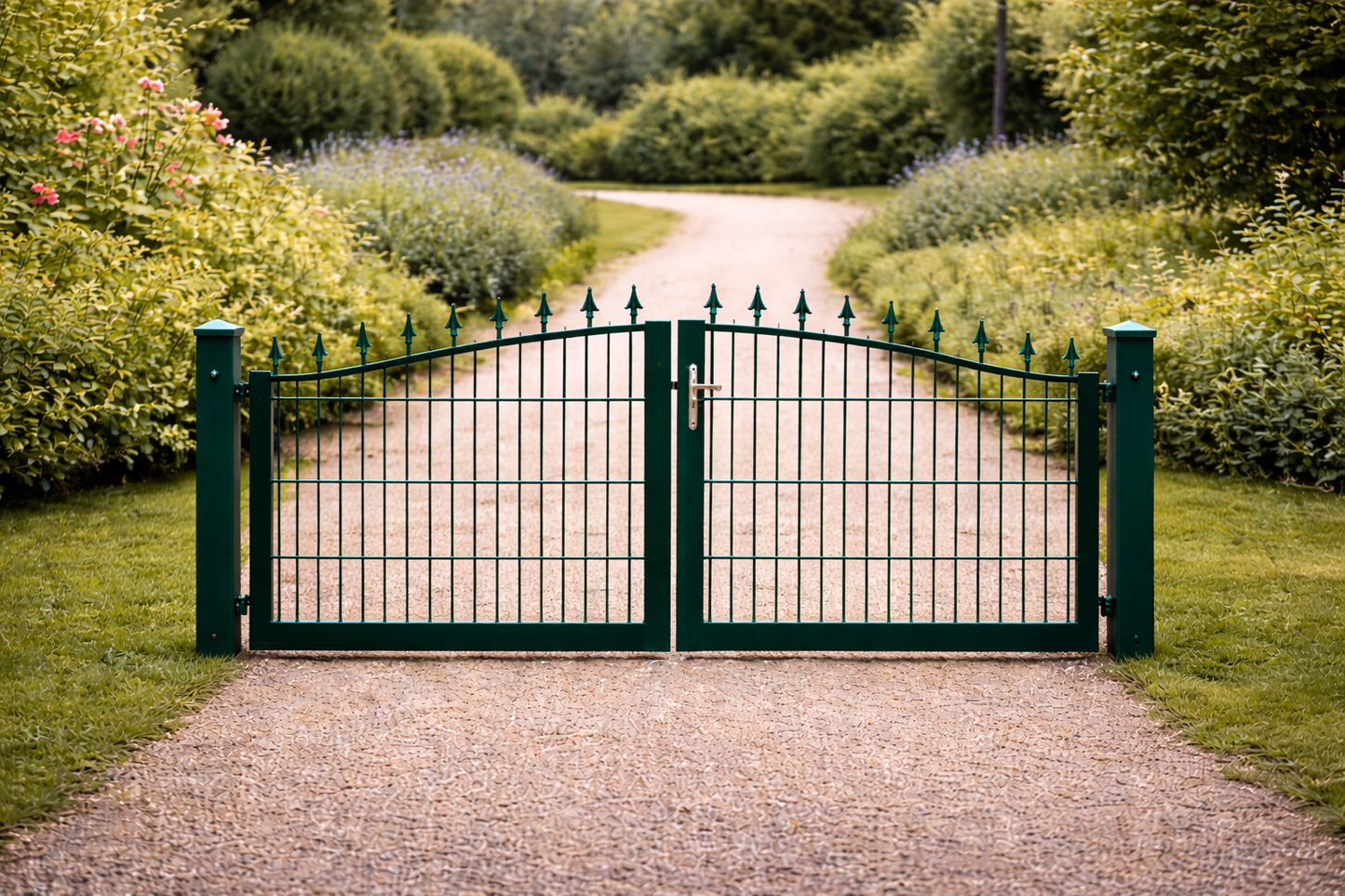 Schmucktor 3,00 m × 1,20 m – zweiflügelig – verzinkt Grün – mit LOCINOX Schloss