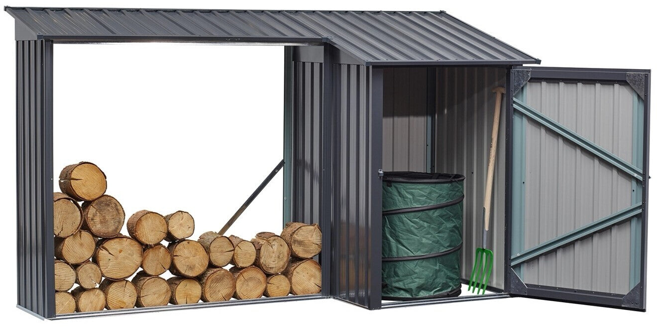 Kaminholzregal mit Geräteraum