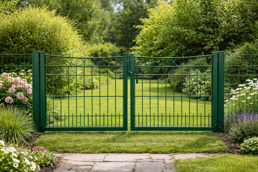 Schmuck-Gartentor 3 m – zweiflügelig – 80 cm hoch – Grün verzinkt – mit LOCINOX Schloss