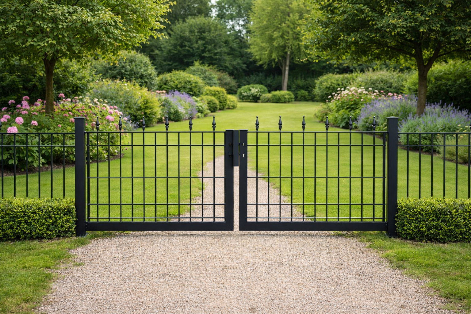 Gartentor 3,00 m breit × 0,80 m hoch – schickes Metalltor mit Spitzen