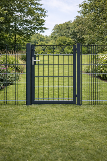 Gartentor 1,20 × 0,90 m – verzinkt & anthrazit, obere Kreisreihe, Locinox-Schloss