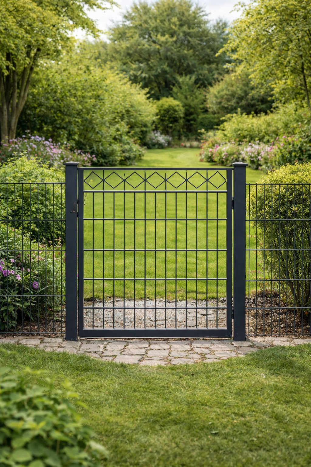 Schmucktor Gartentor Anthrazit 120 × 90 cm – mit Deko-Raute & LOCINOX Schloss