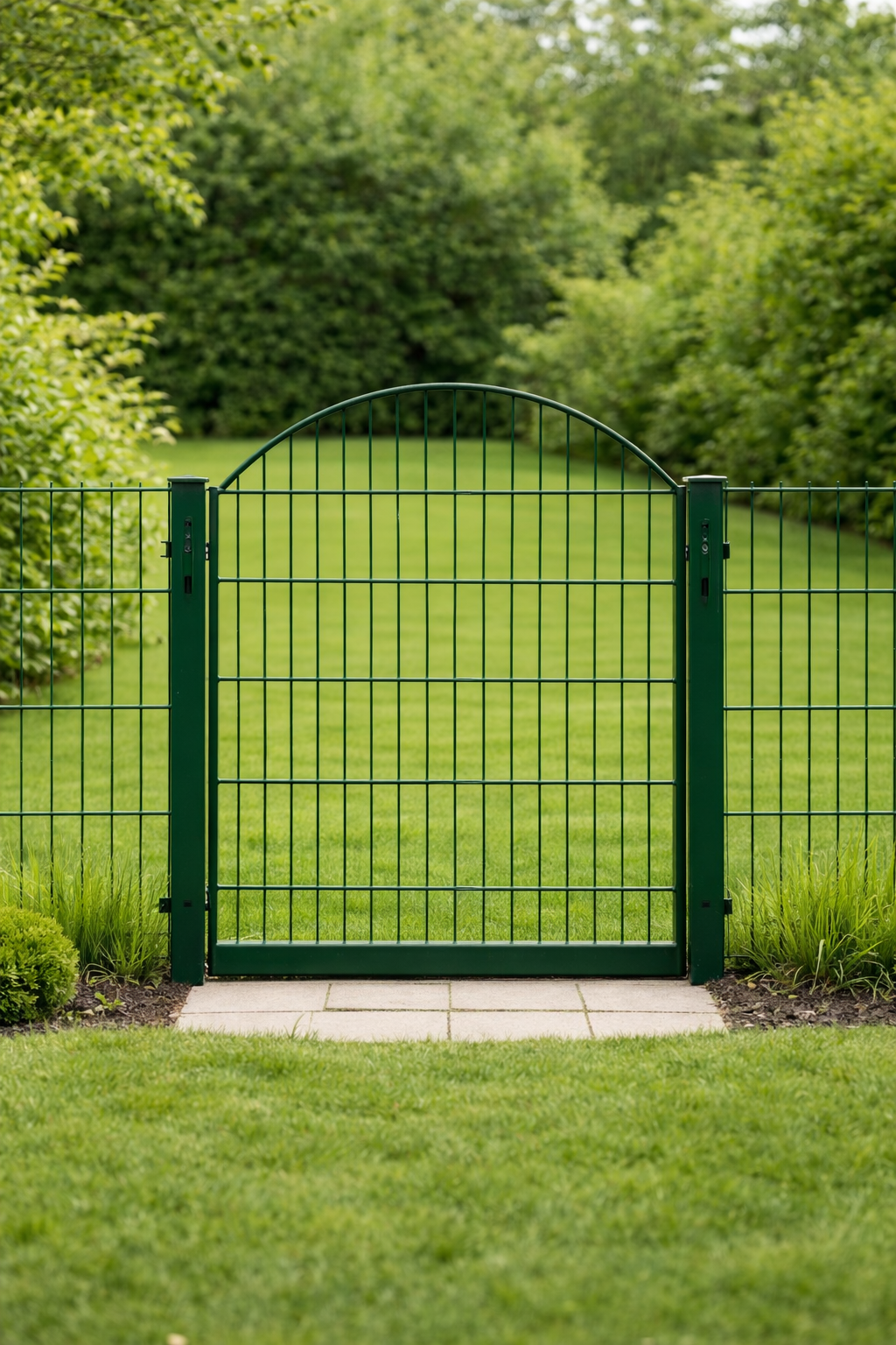 Schmucktor Hochbogen – 100 × 90 cm – verzinkt Grün – mit LOCINOX Schloss